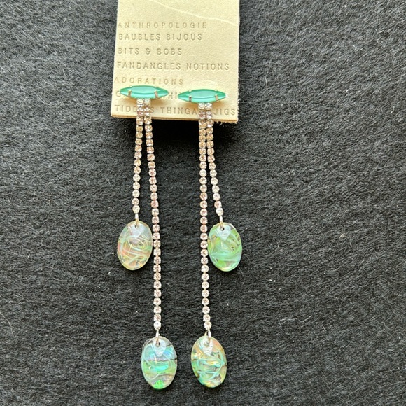 Anthropologie Jewelry - NEW Anthropologie long crystal emerald drop earrings.